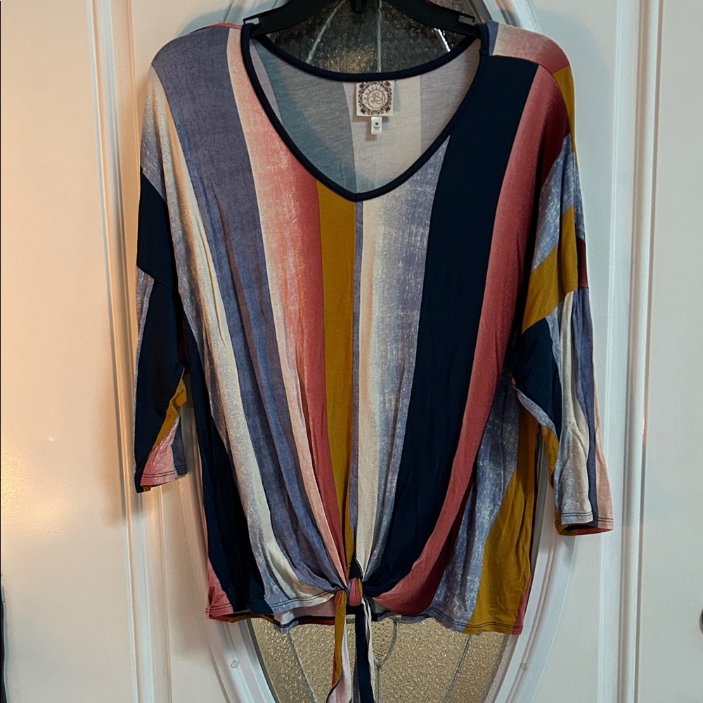 Colorful Striped V-Neck Tie-Front Blouse